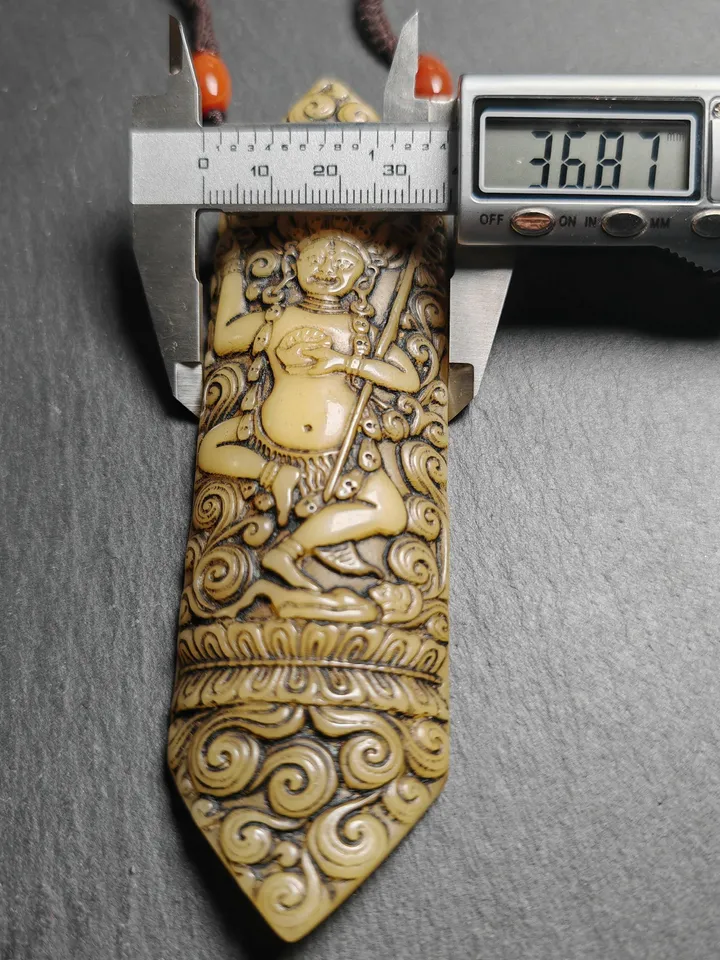 Gandhanra Vintage Yak Bone Carved Troma Nagmo Amulet - Tibetan Buddhist Black Dakini Female Deity Pendant