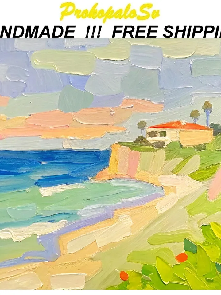 Seascape Painting Carmel Beach Original Art Monterey Abstract landscape Impasto Oil Painting Gift by ArtProkopaloSv