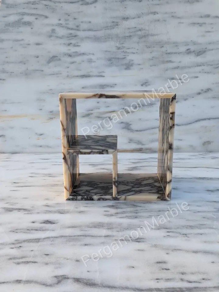 Calacatta Viola Marble End Table Side Table Special design shelf system Nightstand
