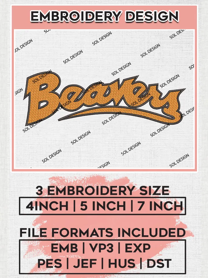 NCAA Beavers College Football Team Word Logo Embroidery Design Files, NCAA Oregon State Beavers Machine Embroidery, NCAA Teams, Game Day, 3 sizes, NCAA Machine embroidery designs, Digital Download
