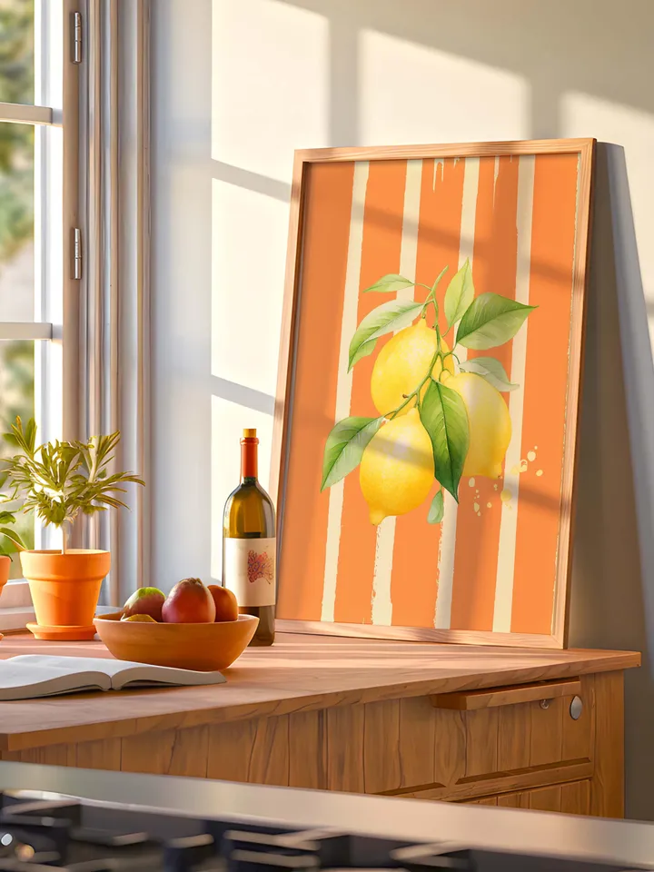 Cute Lemon Print, Lemons Wall Art, Kitchen Poster, Trendy Food Art, Farmhouse Kitchen Art Drawing, Retro Kitchen Art, Fruit Wall Art Decor