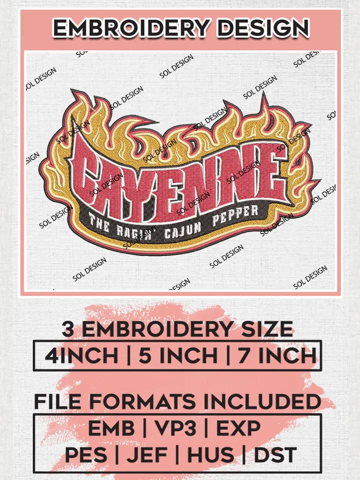 NCAA Louisiana Ragin Cajuns Team Logo Embroidery Design Files, NCAA Louisiana Ragin Cajuns Machine Embroidery, NCAA Teams, 3 sizes, NCAA Machine embroidery designs, Digital Download