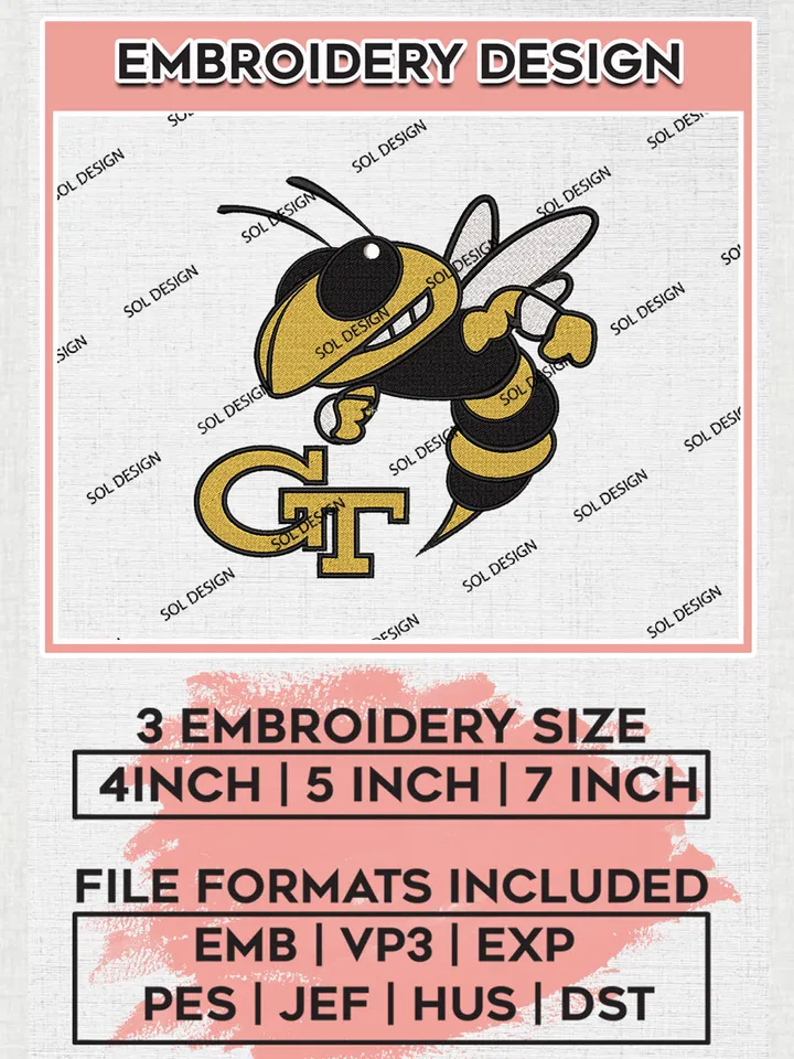 NCAA GT Yellow Jackets Team Mascot Logo embroidery designs, NCAA Georgia Tech Yellow Jackets Logo Machine embroidery designs, NCAA Team Logo embroidery designs, NCAA Game Day Machine embroidery designs, Digital Download