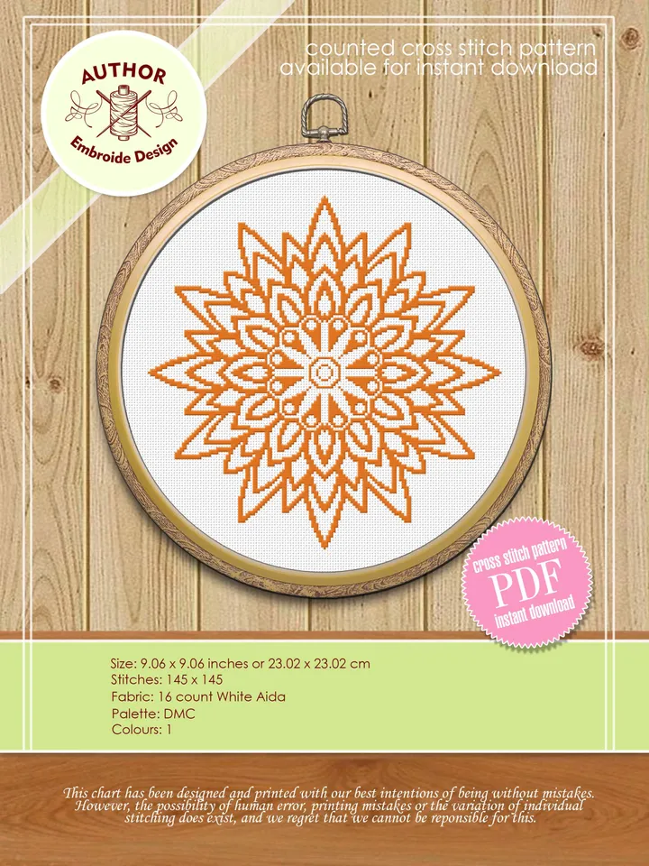 Flower mandala set cross stitch pattern download PDF Monochrome mandala cross stitch chart, Awesome pattern digital PDF Floral ornament #S11