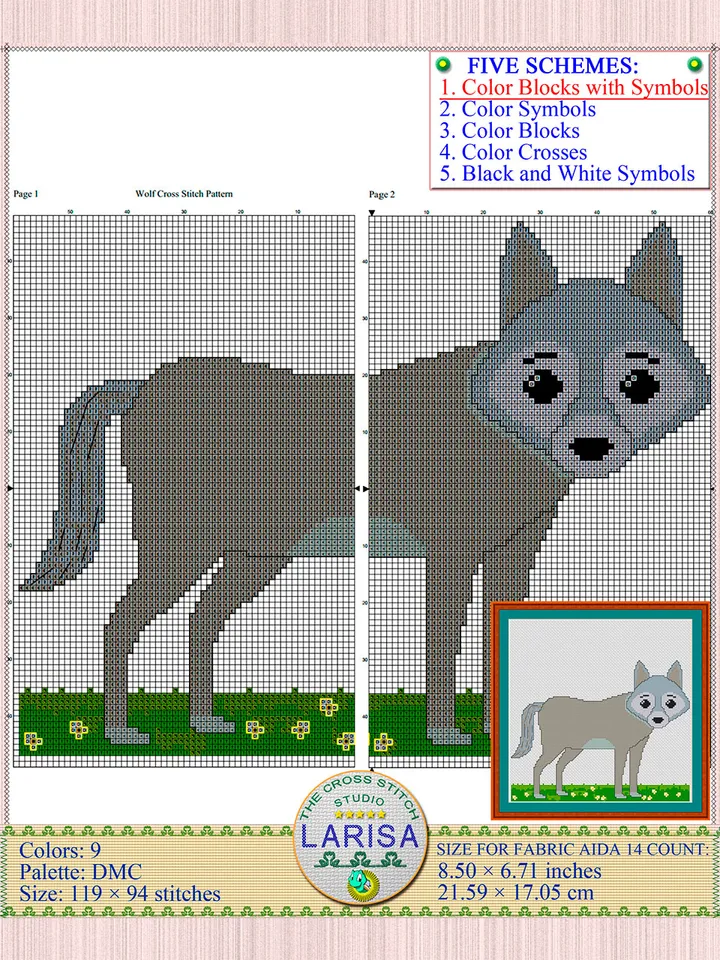 Wolf Cross Stitch Pattern | Bewildered Wolf Pattern | Gray Wolf