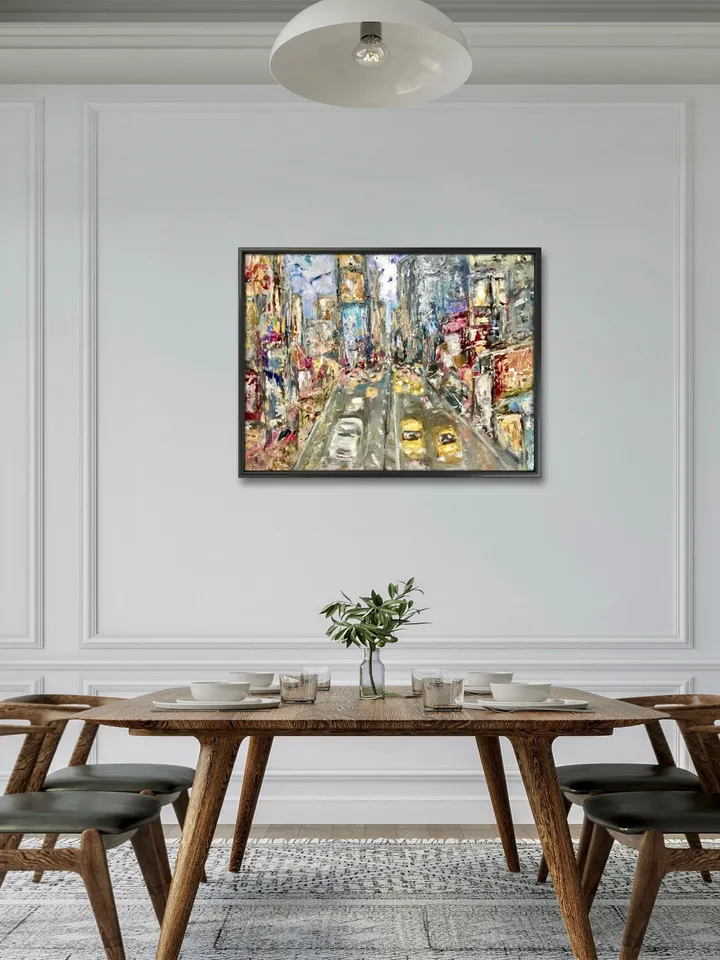 New York original textured oil painting on stretched canvas,cityscape wall art,world capitals original art,Times Square,USA painting.