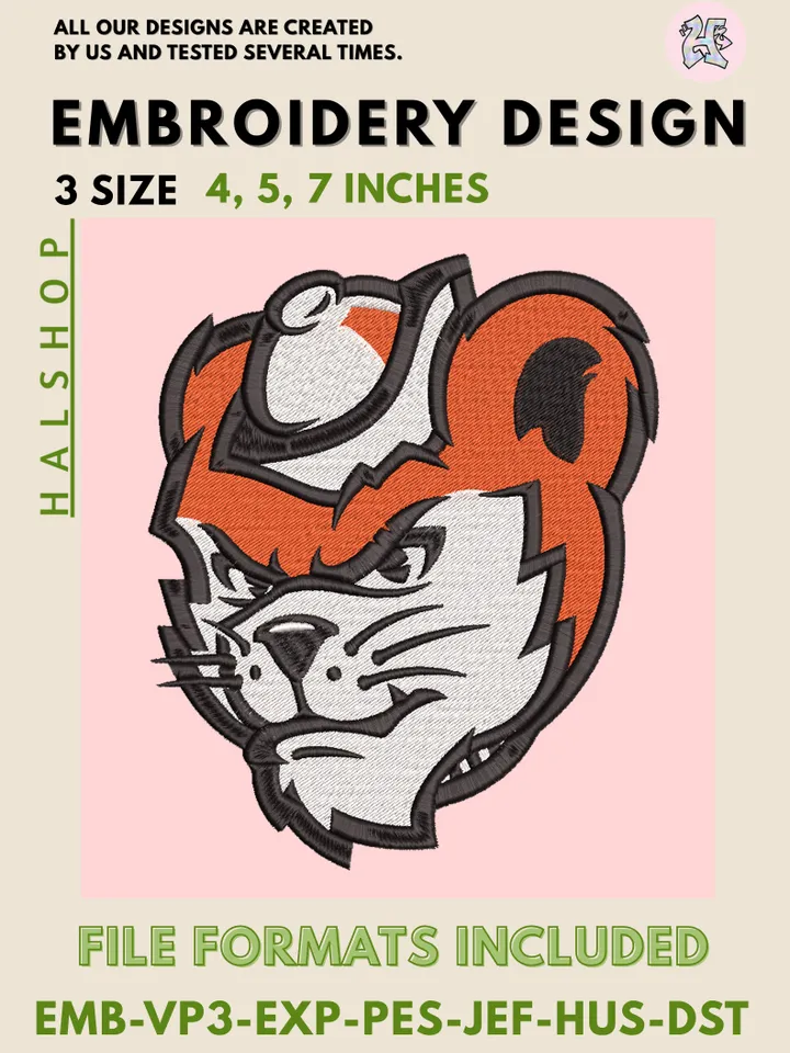 NCAA Sam Houston Bearkats College Logo Embroidery Design – Classic Round Team Pattern, 3 Sizes Machine Embroidery Files, Instant Digital Download