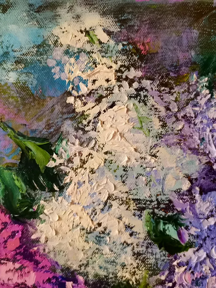 Lilac Flowers Impasto Big Oil Painting on Canvas Original Artist Svinar Oksana