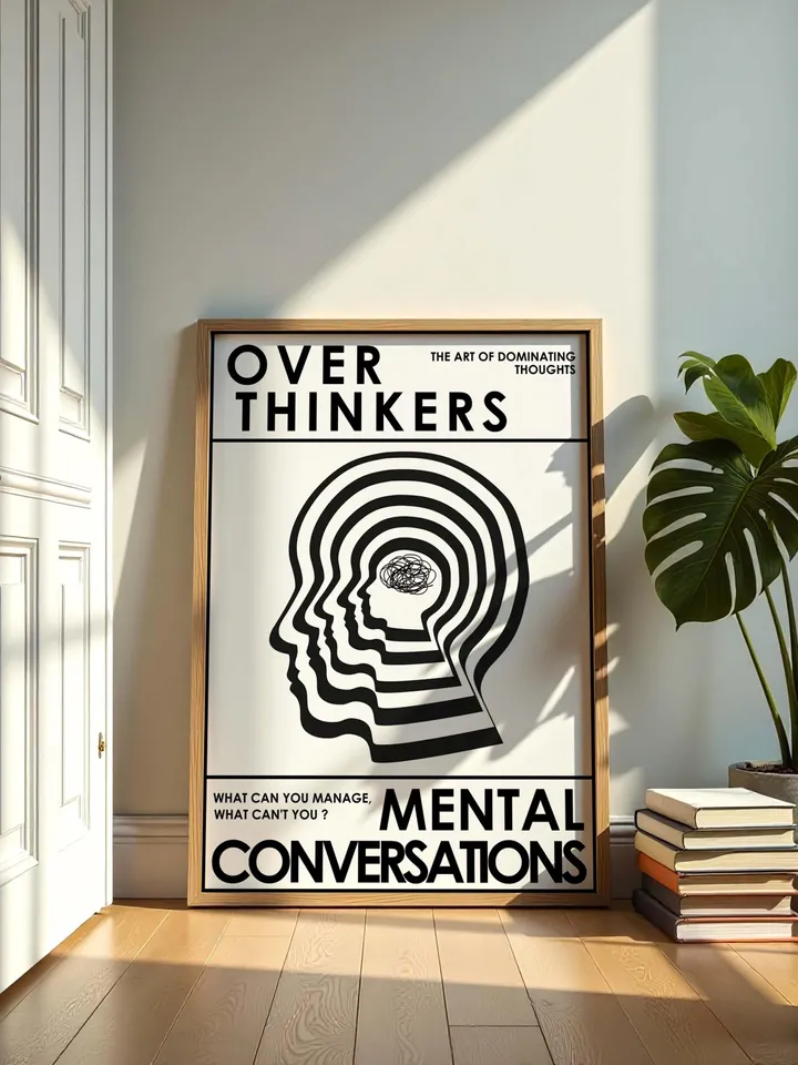 Overthinkers Wall Art Digital Print Retro Style Creativity Poster Eclectic Printable Artwork Trendy Room Decor Instant Download White Black