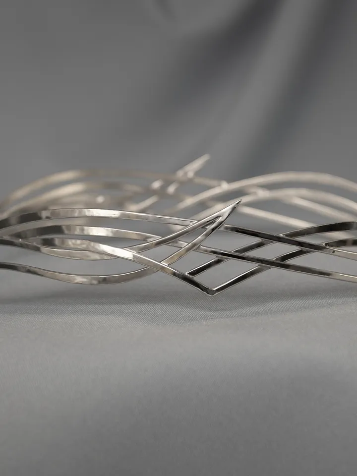 Stylish futuristic fantasy tiara Silver cyberpunk Elf diadem cosmic elven Headpiece wedding Bridal circlet Maat