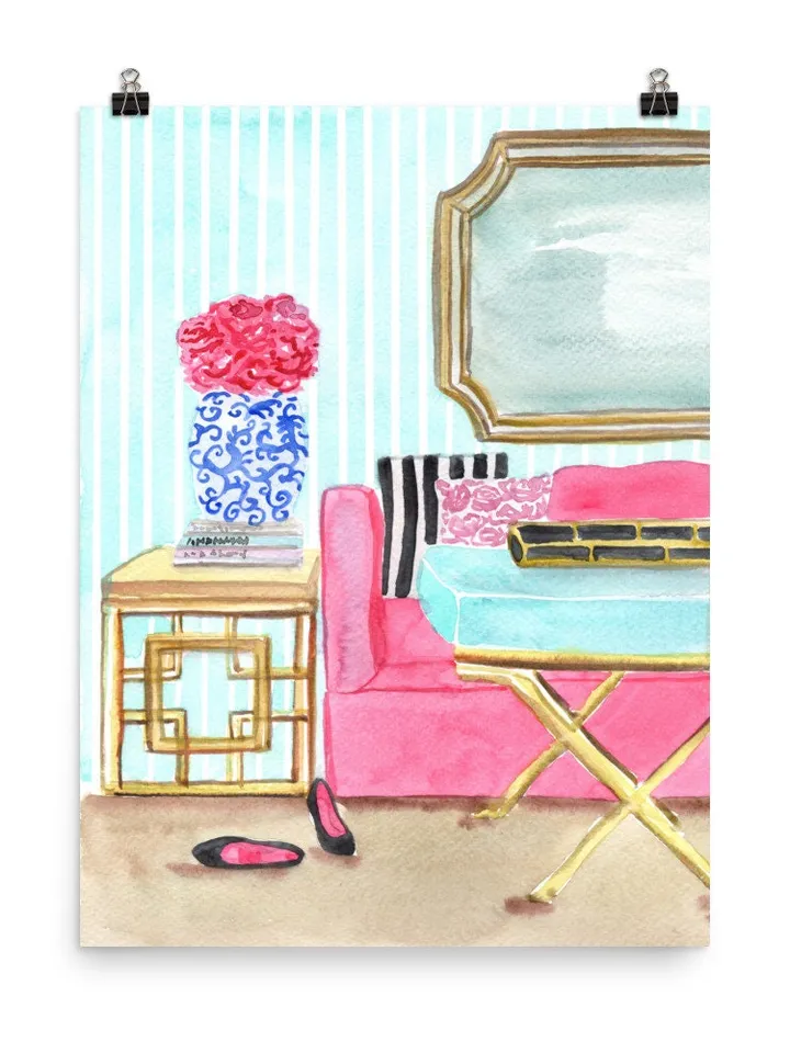 Chinoiserie Interior Painting Print, Ginger Jar Print, Sketch Art, Chinoiserie Chic Art, Pagoda Wall Art, Housewarming Gift, Sketch Art