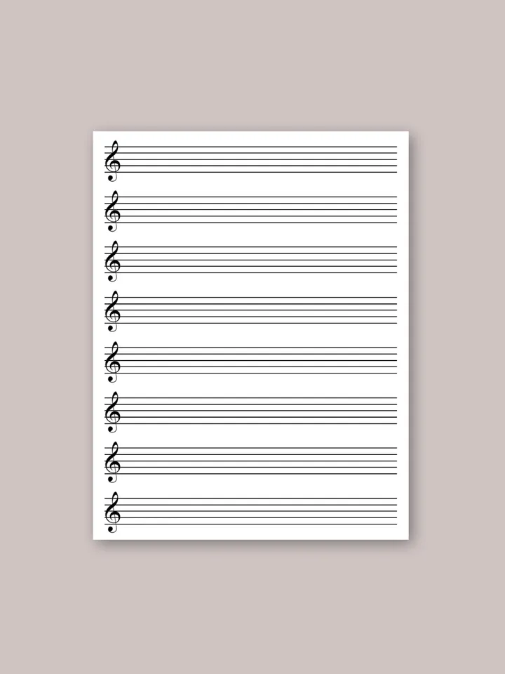 Kids printable sheet music. Sheet music with treble clef. Piano staff paper. Blank music paper. Learn piano.