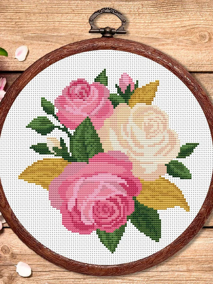 Roses Cross Stitch Pattern, Flower Cross Stitch Pattern, Embroidery Rose, Flower xStitch, Potted Flowers Cross Stitch Pattern #flw010