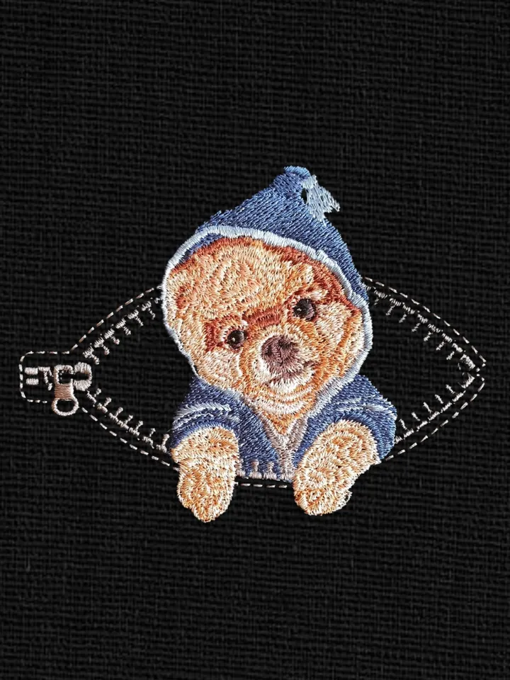 Spitz in a zipper pocket Miniature realistic machine embroidery design Pet design Dog realistic pattern spitz embroidery pattern