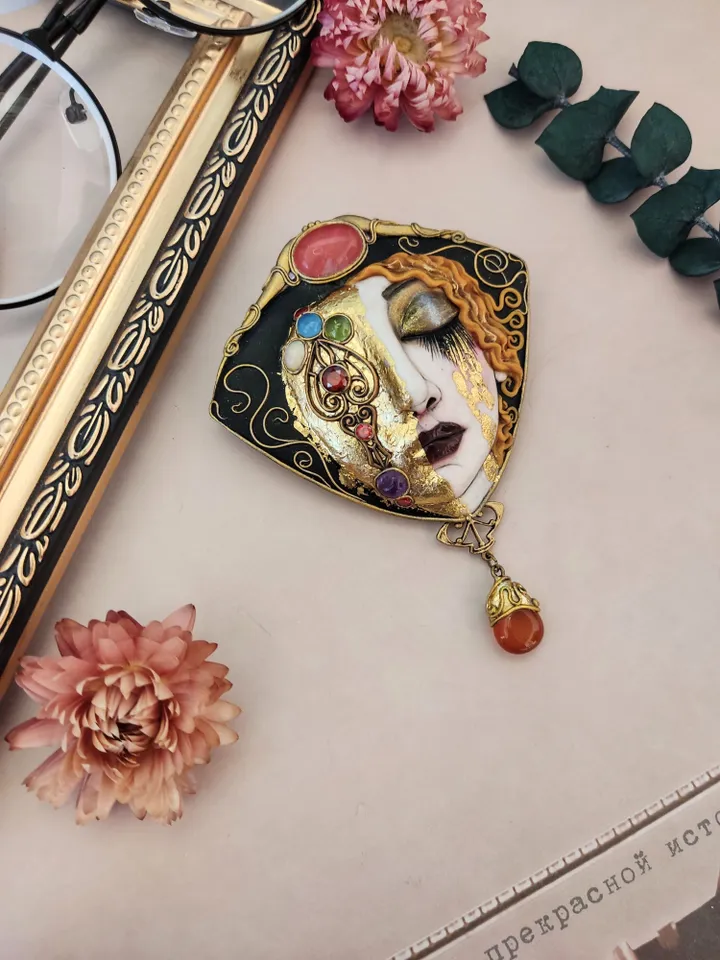 Necklace-brooch "Golden Tears" based on the painting by Anne-Marie Zilberman