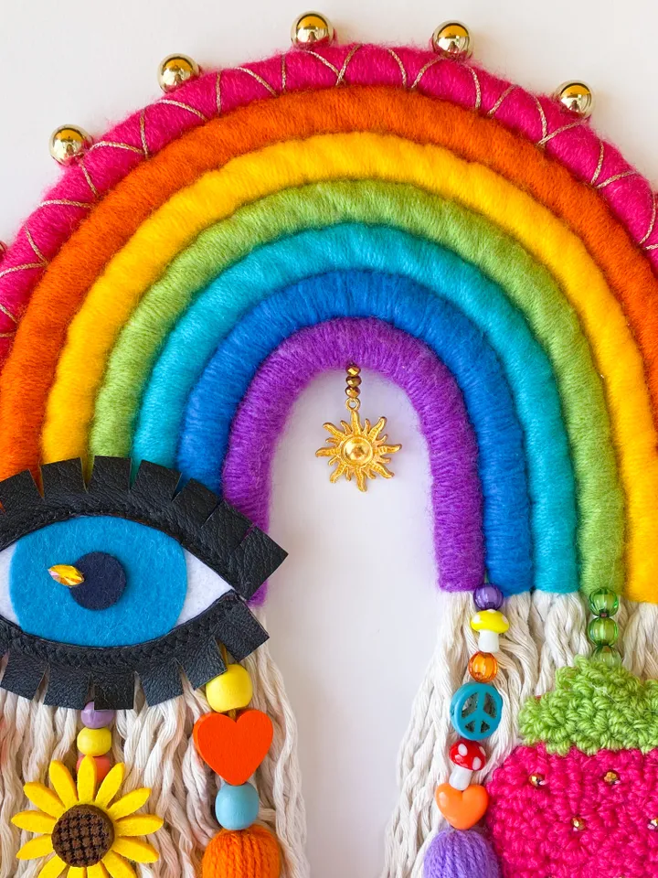 Macrame rainbow wall hanging, Evil eye and hamsa hand, Hippie room decor, Housewarming gift, Dorm room decoration