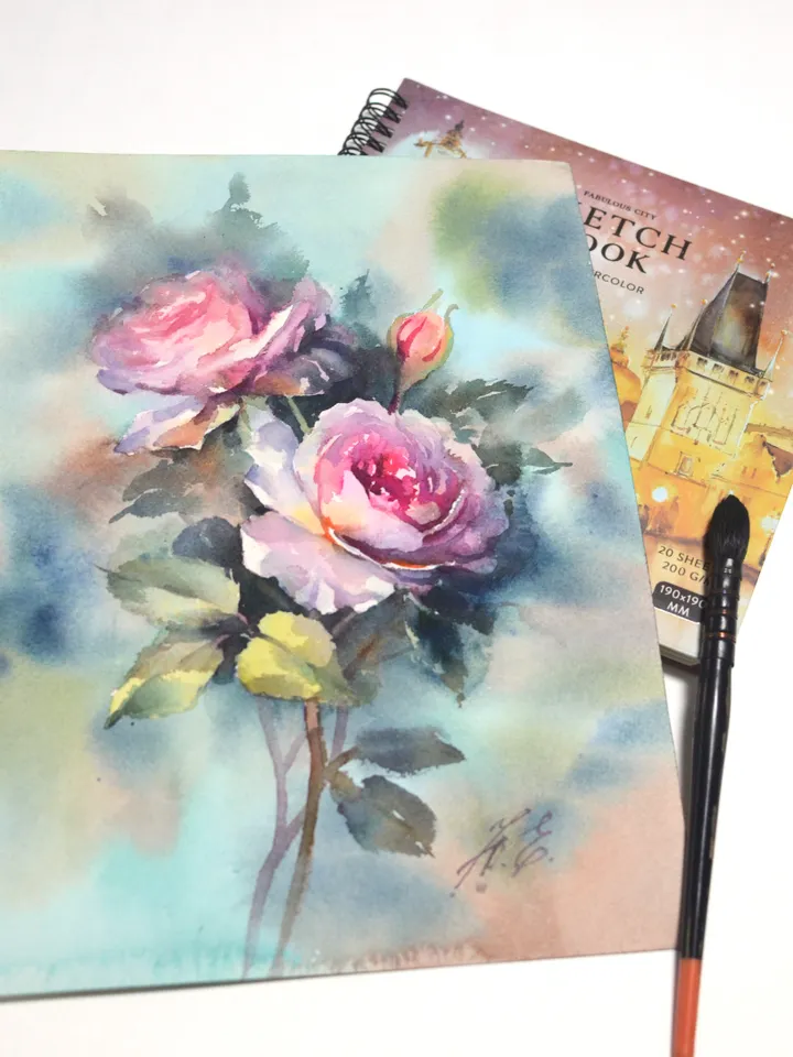Pink roses painting / Original watercolor