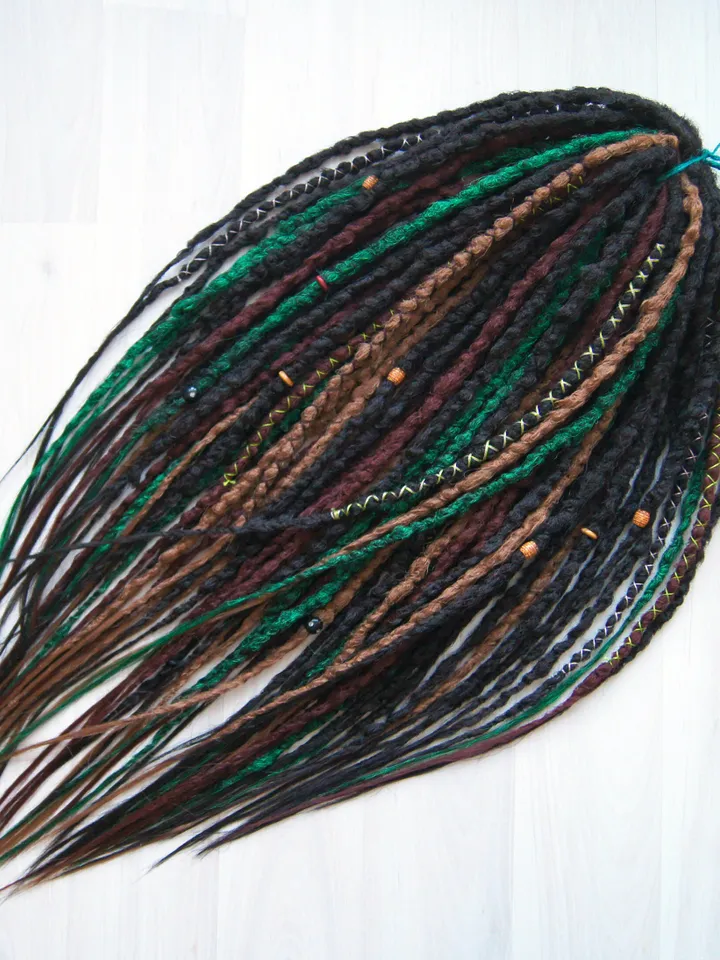 Bohemian Dreadlock Extensions Dark Brown Red Green Synthetic Faux Dreads Single or Double Ended Temporary Boho Hair Alternative