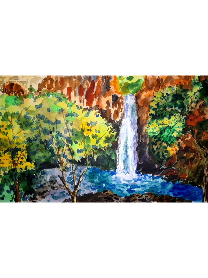 Arizona Painting Waterfall Original Art Grand Canyon Painting National Park Art Landscape Wall Art Watercolor Artwork 10 by 16 Above Sofa Art by TatianaArtShop