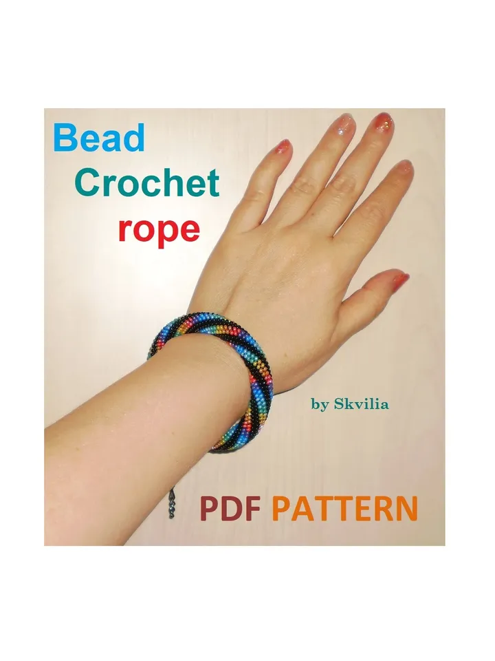 Bead Crochet Rope patterns for beading «Running across the rainbow» necklace and bracelet. Instant Download