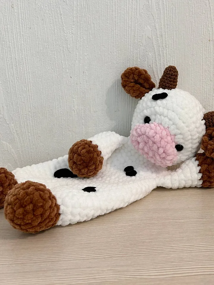Crochet cow snuggler pattern Amigurumi cow lovey tutorial Cute baby blanket pattern