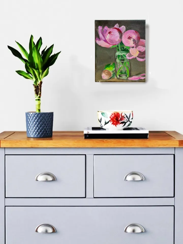 Original oil painting on Canvas Peony Flower Painting Pink Floral Wall Art