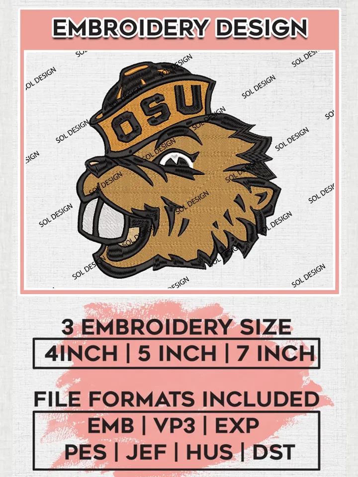 NCAA Oregon State Beavers Head Mascot Logo Machine Embroidery Design, NCAA OSU Beavers Embroidery Design Design files, NCAA Team Embroidery Designs, NCAA Machine Embroidery Designs, Digital Download
