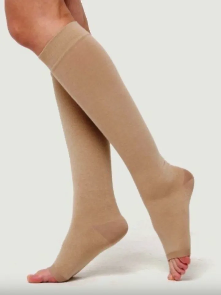 Knee-length compression stockings hkkv with open toe 2 class 22-32mm cream