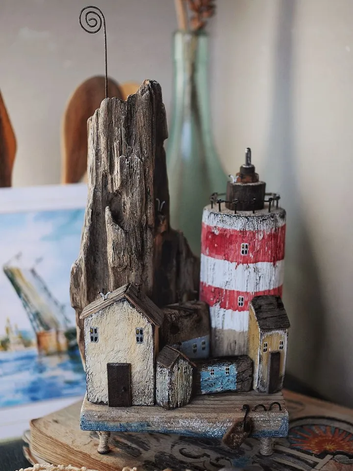 Driftwood art composition island photo holder handmade