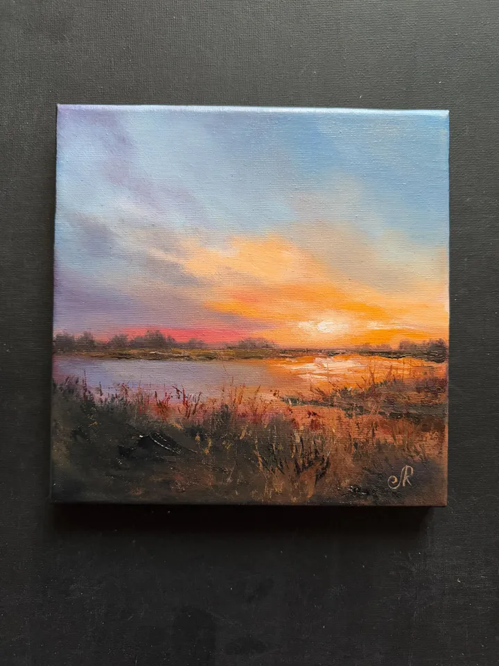 Sunset Oil Painting Original Art Sunset Landscape Painting