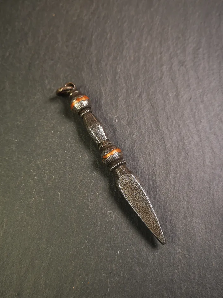 Gandhanra Handmade Tibetan Amulet ,Kila(Dorje Phurba) , Trantic Buddhism Ritual Implement Pendant,Made of Cold Iron,3.74&quot;