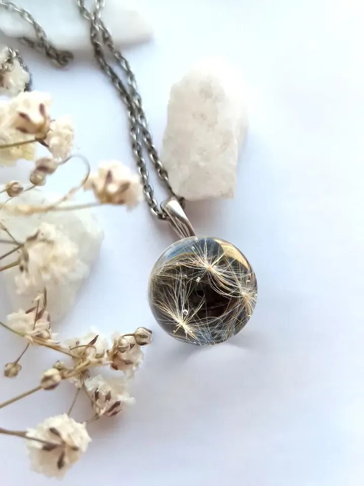 Silver pendant with dandelion