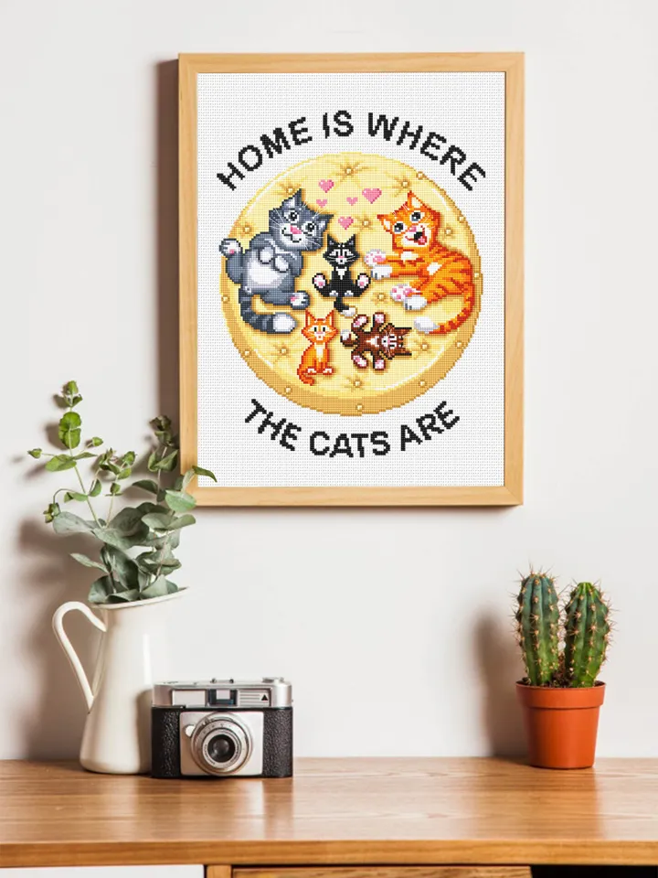 Cat cross stitch pattern download PDF Home is where the cats are, Cat quotes cross stitch chart, Cute kittens embroidery Cat lover gift #K4