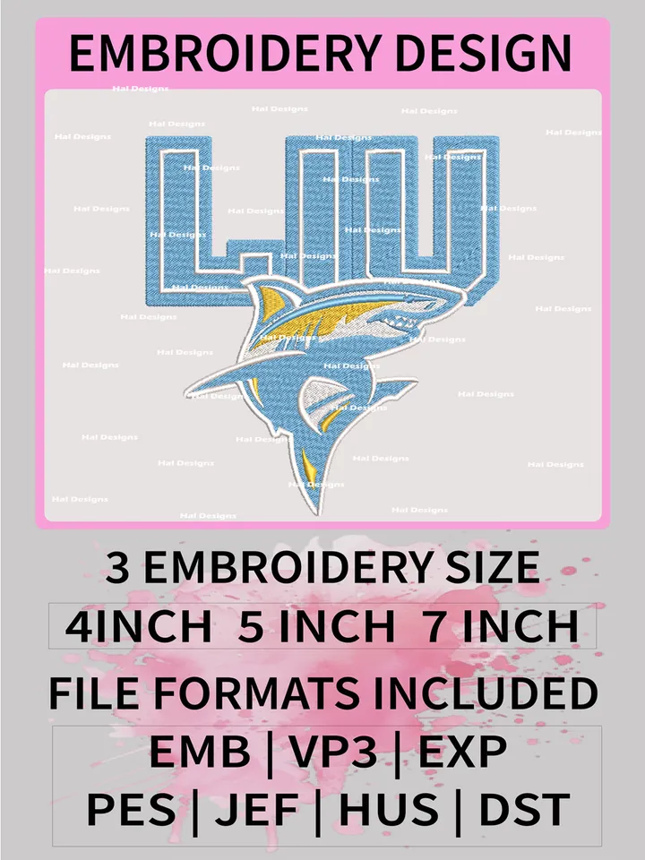 NCAA Long Island University Sharks Embroidery File, 3 Sizes, 6 Formats, NCAA Machine Embroidery Design, NCAA Logo, NCAA Teams