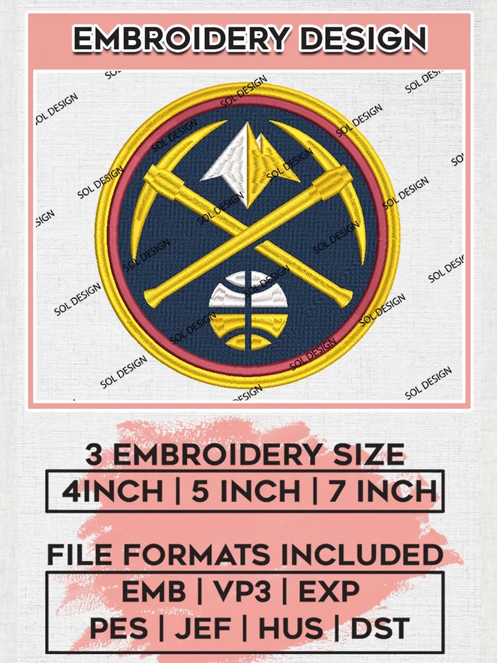 Denver Nuggets Machine Embroidery Designs, NBA Embroidery Designs, NBA Denver Nuggets Logo Embroidery Designs, Digital Download
