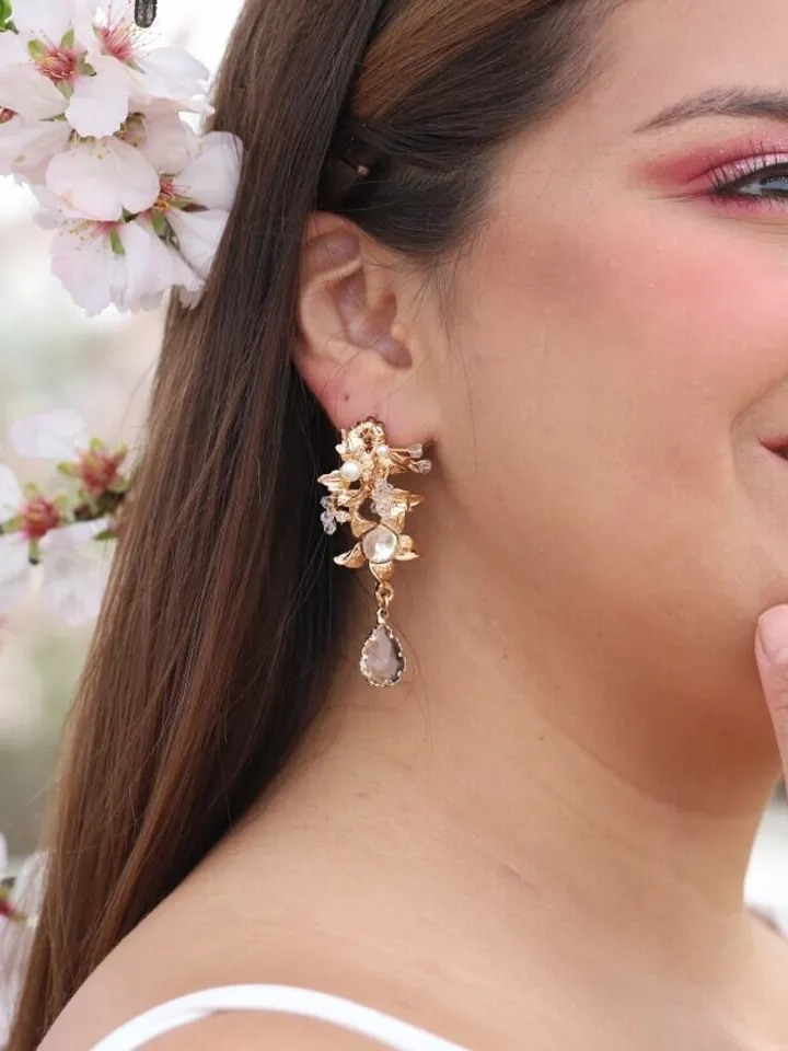 Boho Wedding Earrings, Gold Bridal Earrings Drop, Leaf Wedding Earrings for brides, Swarovski Wedding Jewelry Set, Jewellery, Accessories