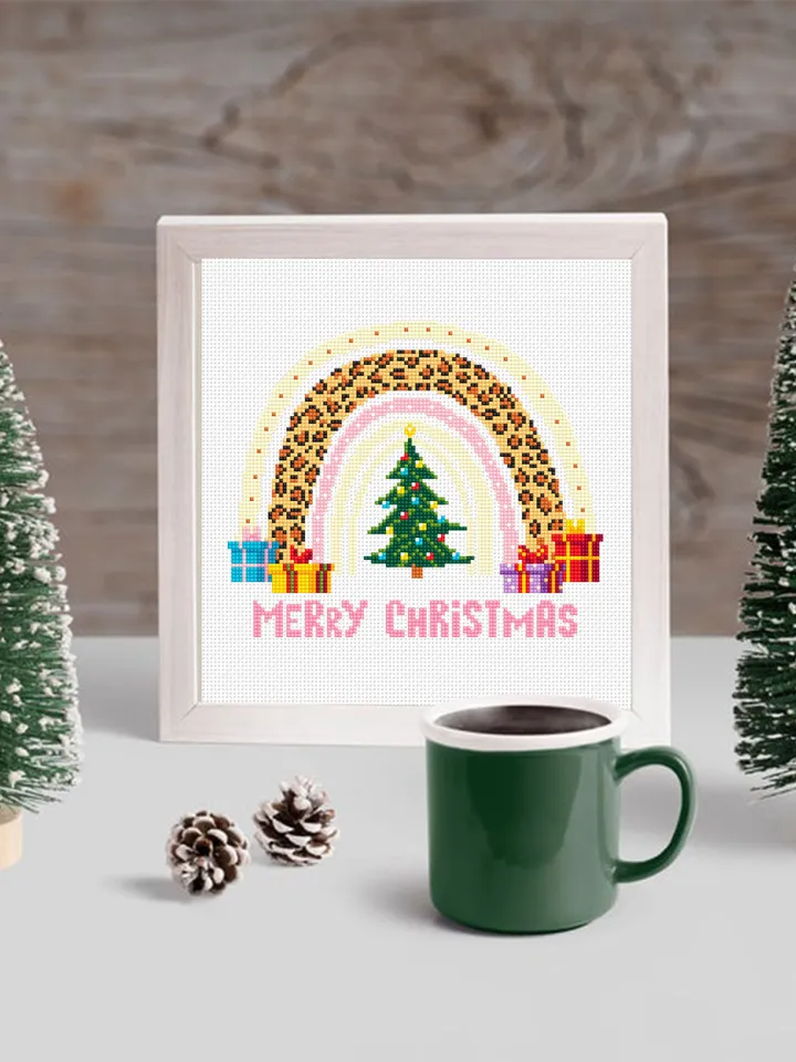 Christmas leopard rainbow cross stitch pattern PDF download, Christmas tree cross stitch, Christmas pattern digital PDF, Handmade gift #N137