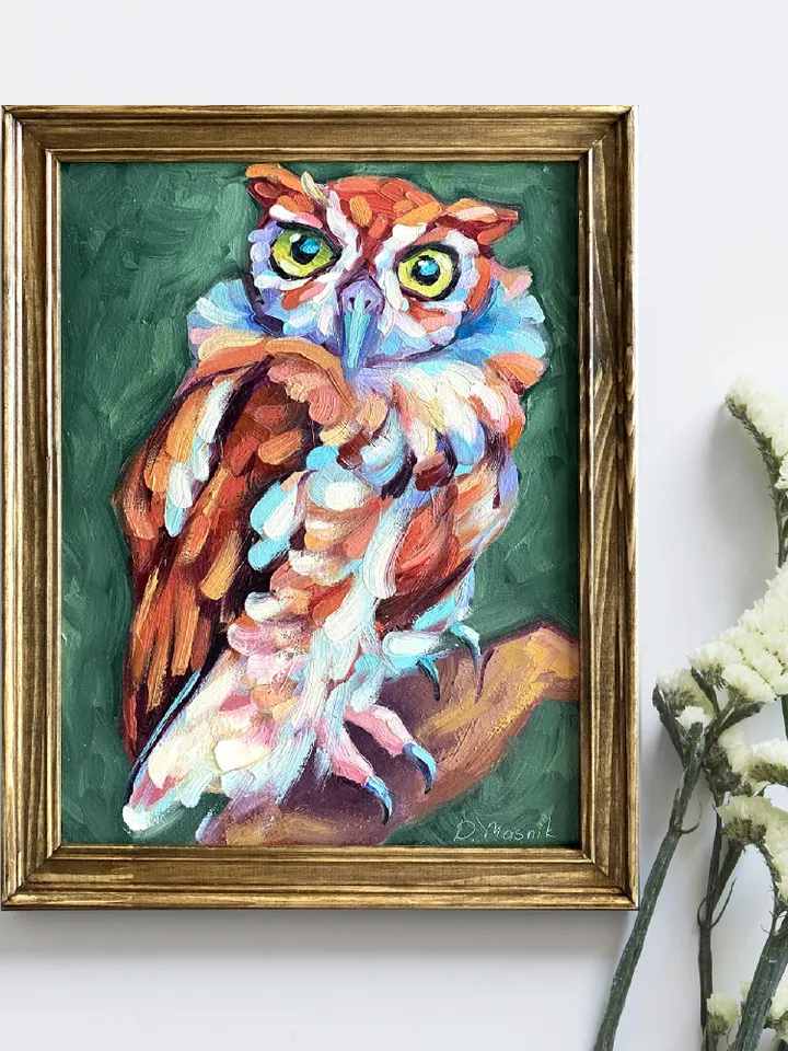 Owl Painting Original Bird Artwork Oil On Panel 9x12 Inch Wild Animal Wall Art Wildlife Home Decor