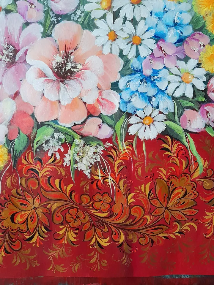 Floral painting folk art, Flowers bouquet painting, Wildflower wall art traditional