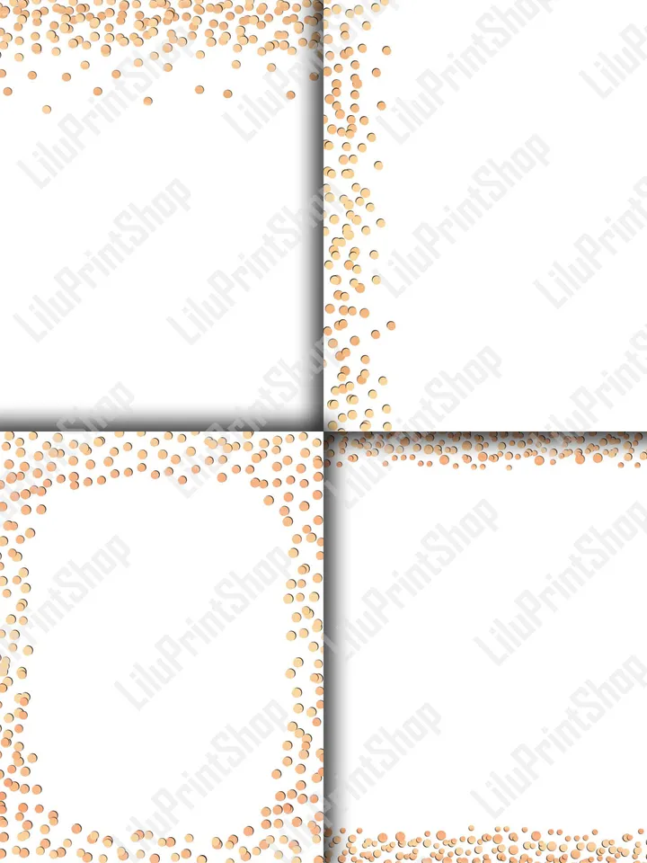 Confetti Border overlay Gold confetti png clipart and digital paper Rose gold confetti transparent Instant download