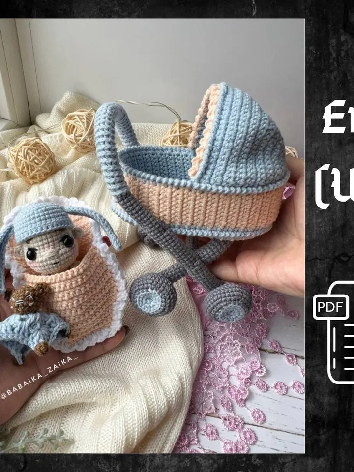 PDF Crochet Pattern Baby Doll in a Baby Carriage, Amigurumi baby doll pattern, Crochet Carriage, Crochet Stroller, Cute teddy bear