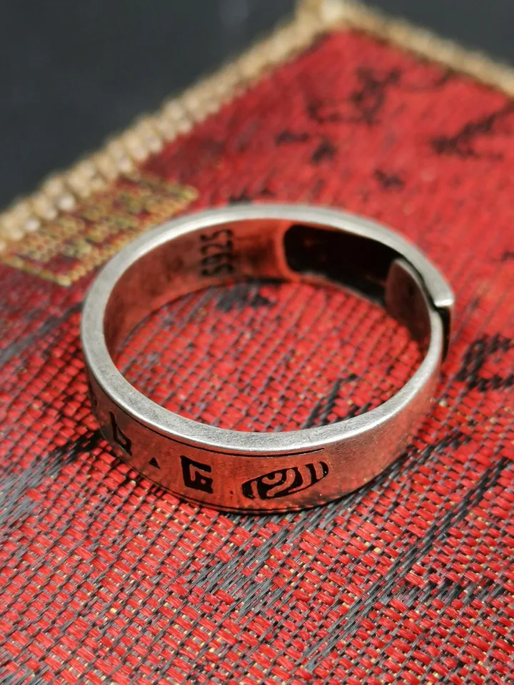 Gandhanra Unique Handcrafted Tibetan Silver Ring | Mantra of Drashi Lhamo| Adjustable Size | Protection Jewelry