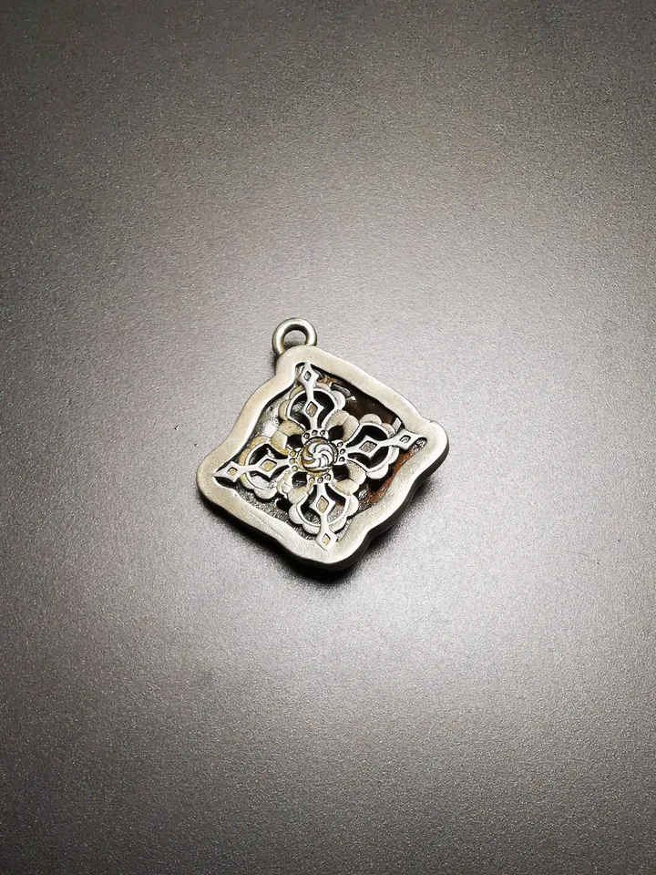 Gandhanra Antique Tibetan Buddhist Amulet,Tiger-the Four Dignities(Garuda,Tiger,Dragon,Lion),Buddhist Protective Talisman,Inlaid with Sliver