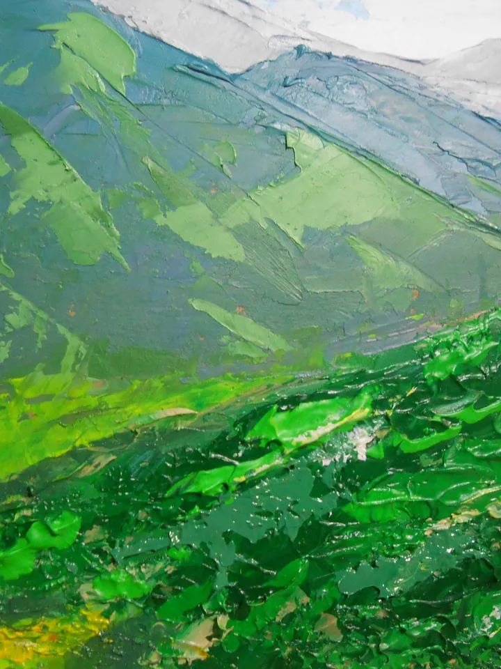 Mountains. Miniature in oil paints