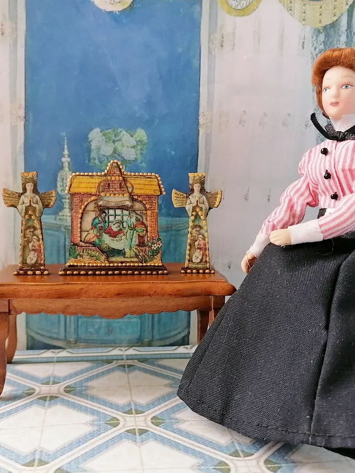 Christmas set. Dollhouse miniature. 1:12. Christmas. Christmas gift. Author's design. Nativity scene.