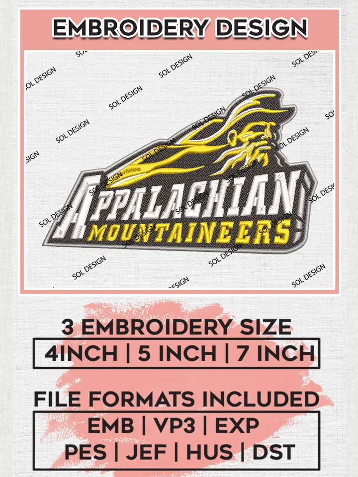 NCAA App State Mountaineers Team Logo Embroidery Design Files, NCAA App State Mountaineers Machine Embroidery, NCAA Teams, Game Day, 3 sizes, NCAA Machine embroidery designs, Digital Download