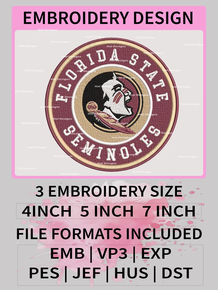 NCAA Florida State Seminoles Embroidery File, 3 Sizes, 6 Formats, NCAA Machine Embroidery Design, NCAA Logo, NCAA Teams