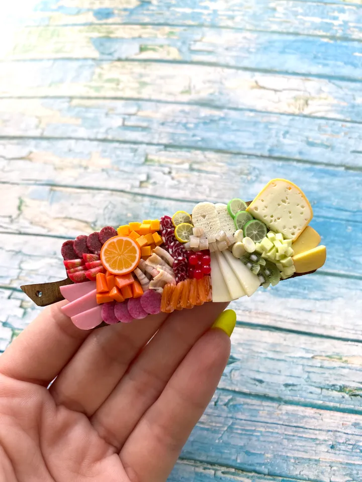 Magnet Miniature Cheese Charcuterie board with Polymer clay Souvenir