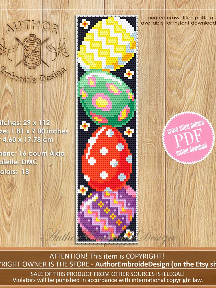 Easter bookmark cross stitch pattern PDF download Easter eggs cross stitch chart, Handmade Bookmark pattern digital PDF, Easter gift #B268