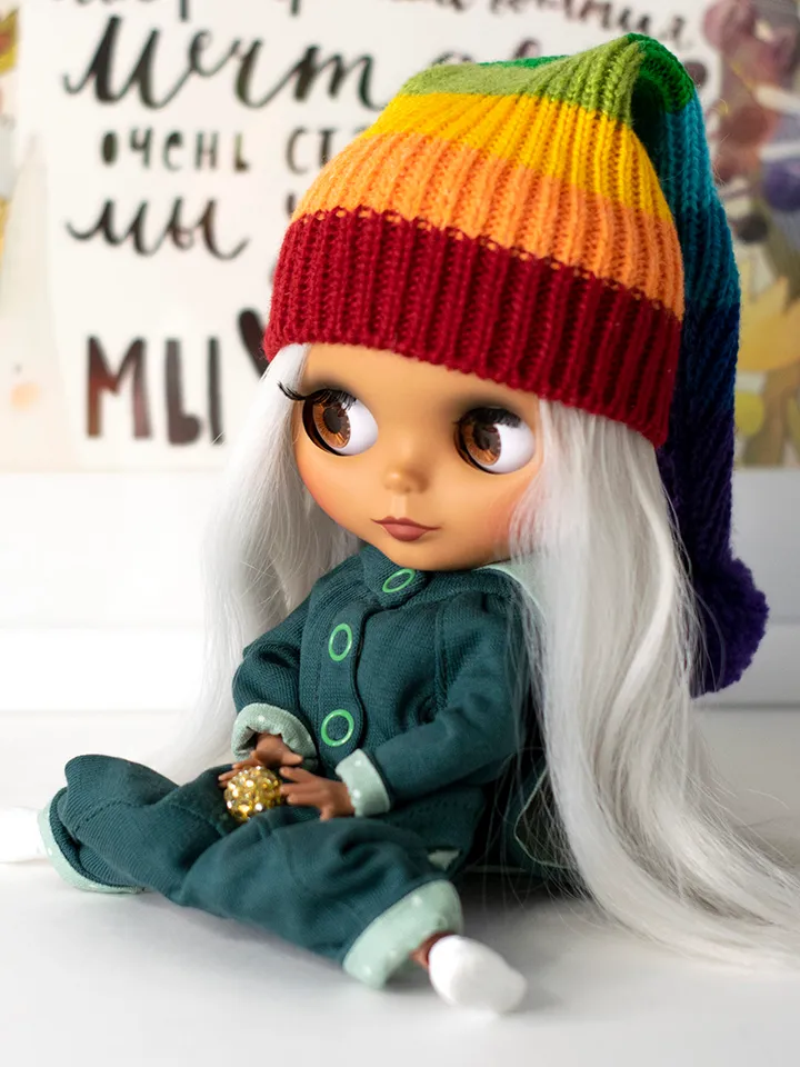Rainbow striped hat for Blythe doll, Pullip doll, Icy doll for Saint Patrick's day, elf hat for dolls